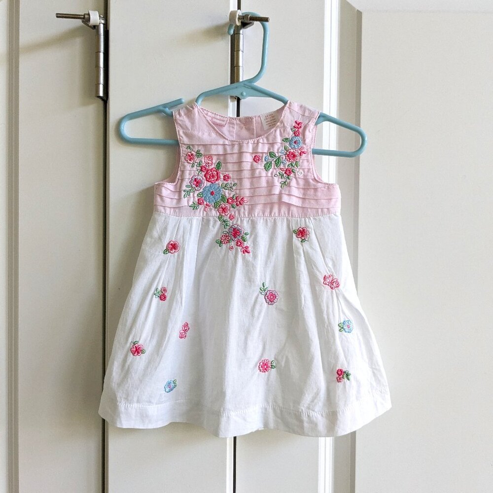 NWOT First Impressions Baby Girl Cotton Dress 3-6 M Pink Embroidered Flowers